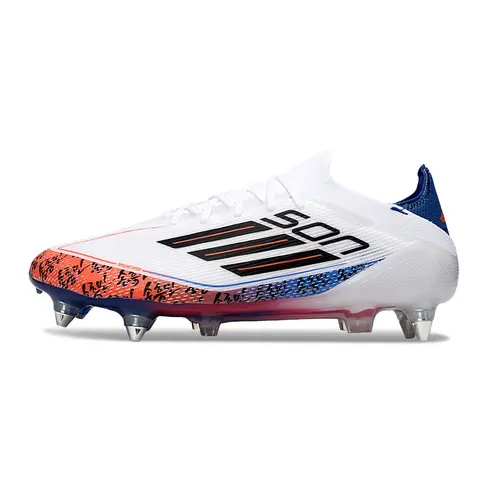 Chuteira Campo Adidas F50 Ponta de Aluminio Branco, Laranja e Azul