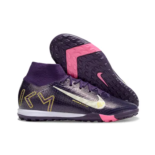 Chuteira Society Nike Air Zoom Mercurial Superfly 10 Elite TF Roxo e Dourado