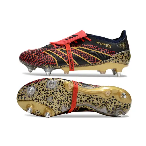 Chuteira Campo Adidas Predator Elite FT 30 Ponta de Aluminio Preto, Vermelho e Dourado
