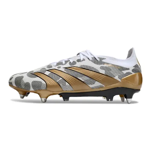 Chuteira Campo Adidas Predator Elite Ponta de Aluminio Branco, Dourado e Cinza