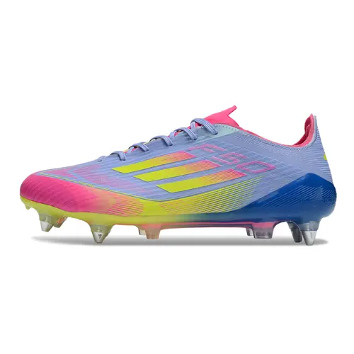 Chuteira Campo Adidas F50 Ponta de Aluminio Roxo, Azul, Rosa e Amarelo