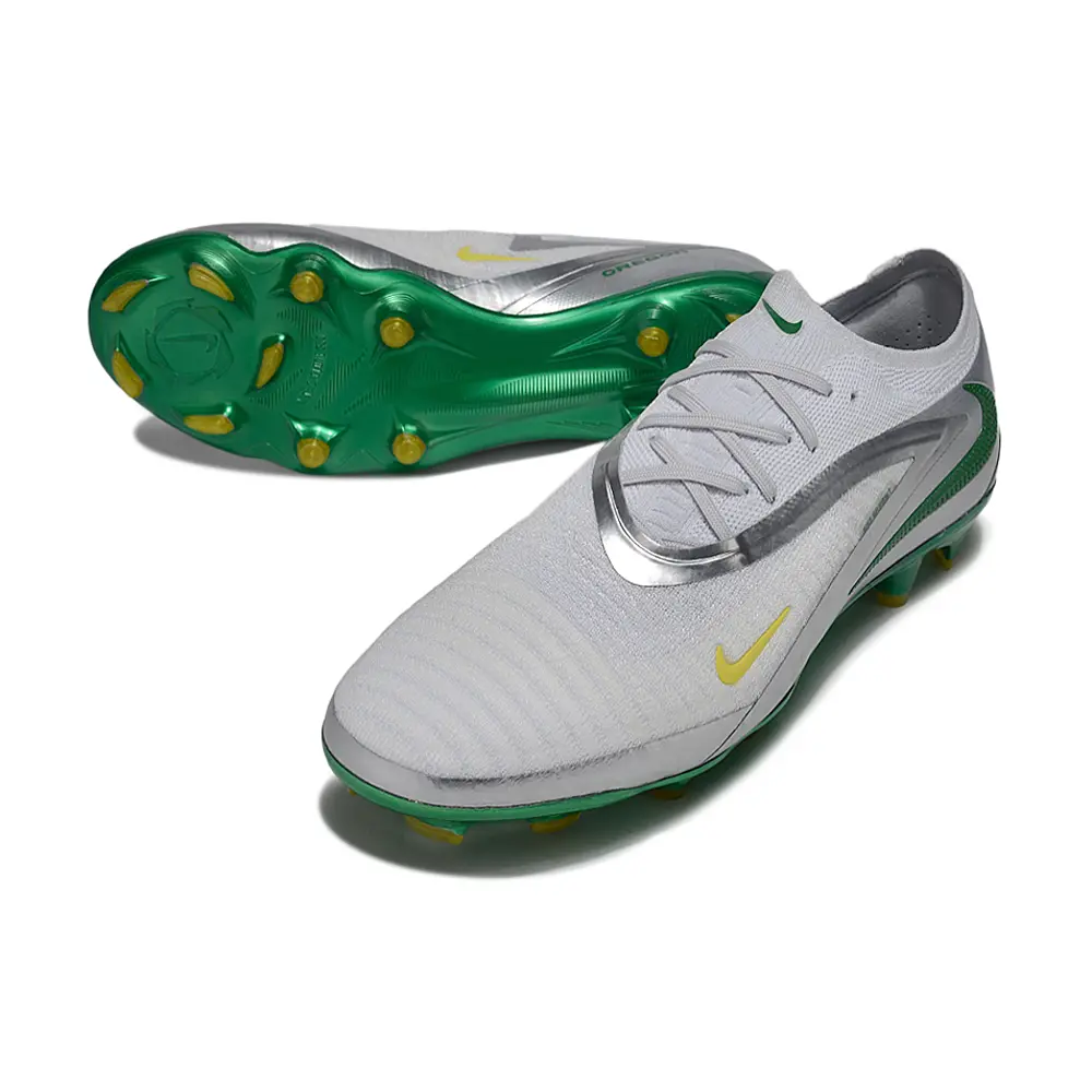 Chuteira Campo Nike Phantom GX 6 Elite FG Branco, Prata e Verde