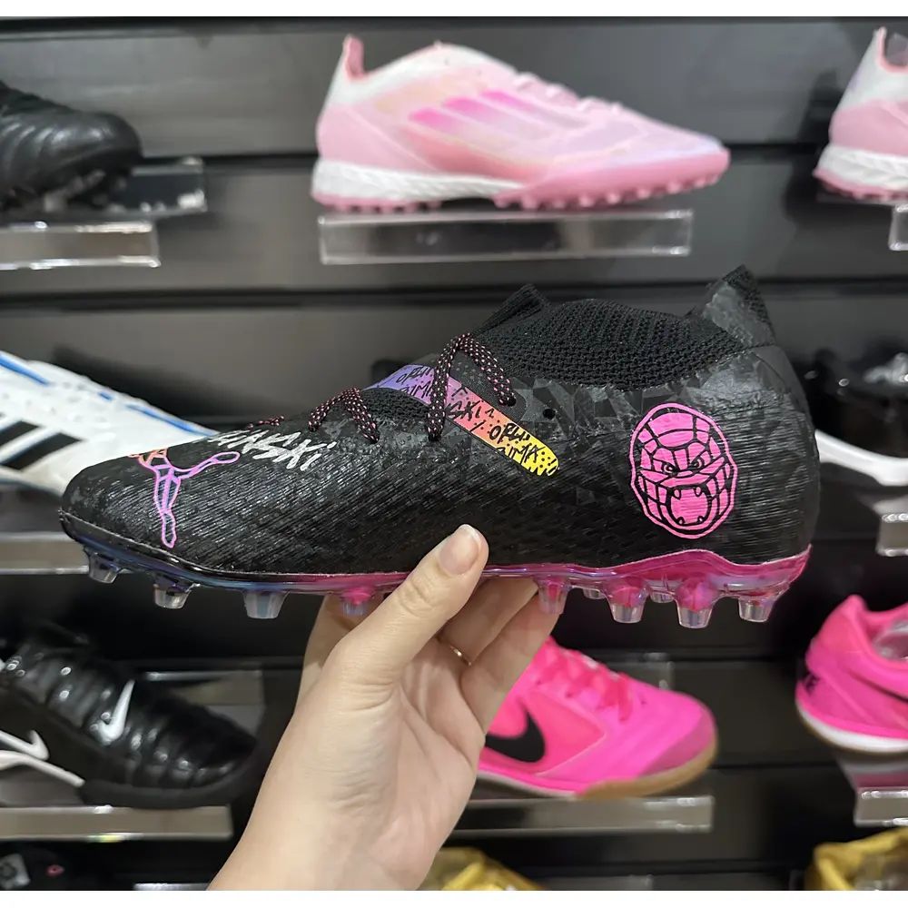 Chuteira Society Puma Future 7 MG Preta e Rosa - Pronta Entrega