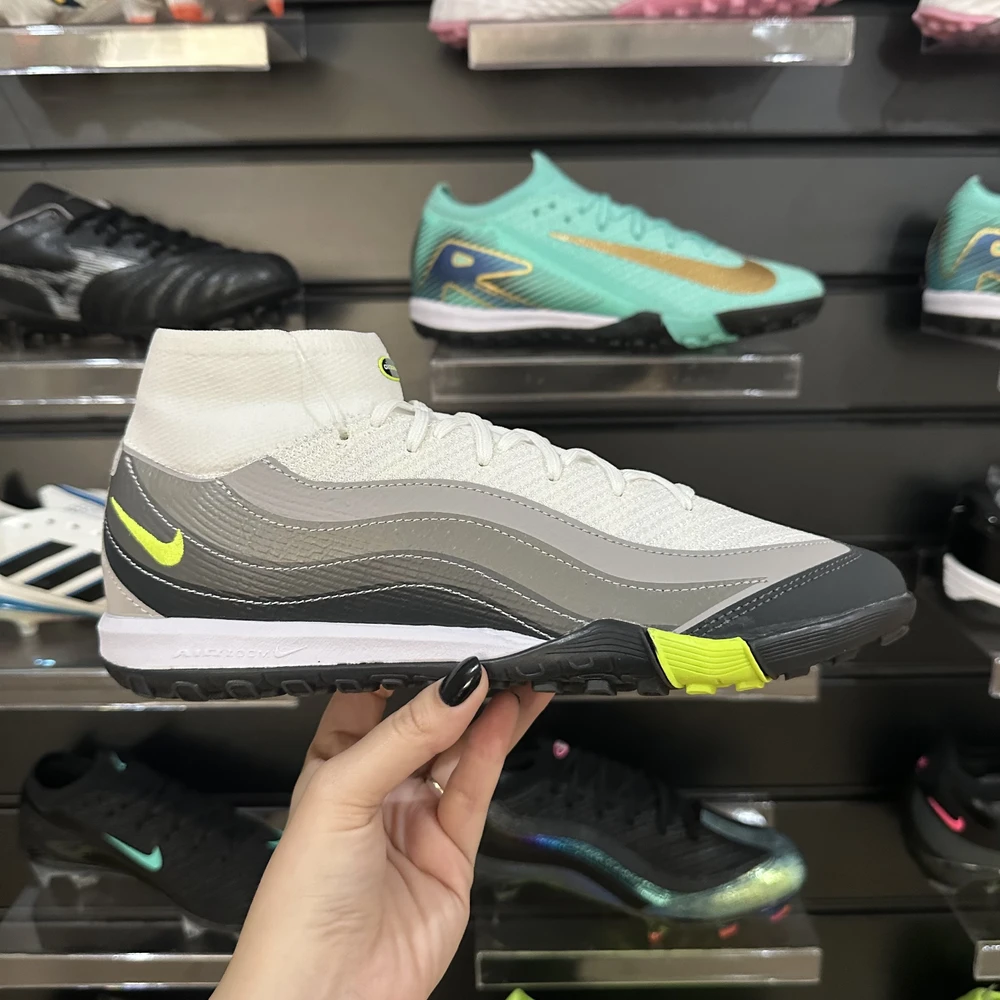 Chuteira Society Nike Air Zoom Mercurial Superfly 10 Elite TF Branco, Cinza e Verde - Pronta Entrega