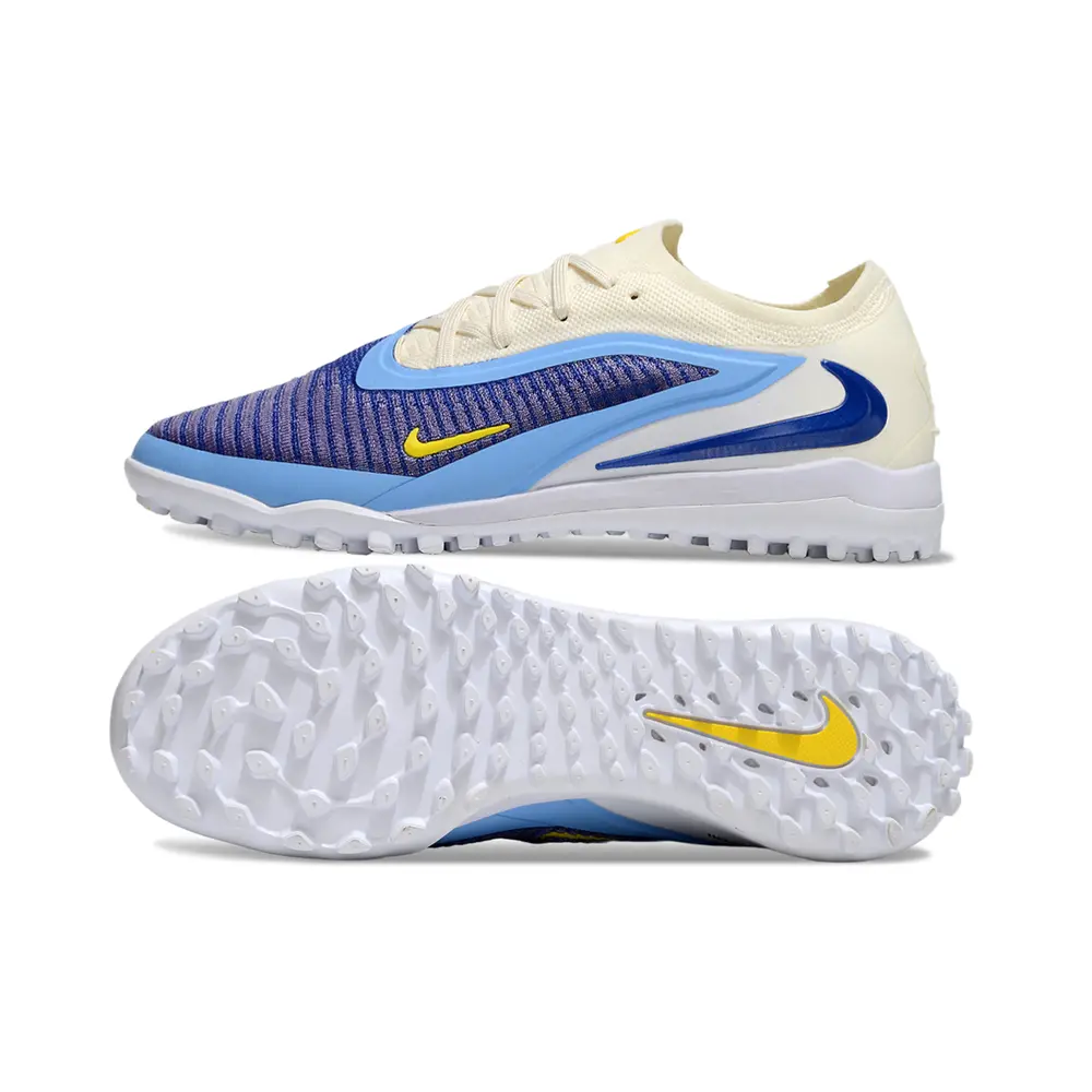 Chuteira Society Nike Phantom GX 6 Elite TF | Branco Azul Amarelo