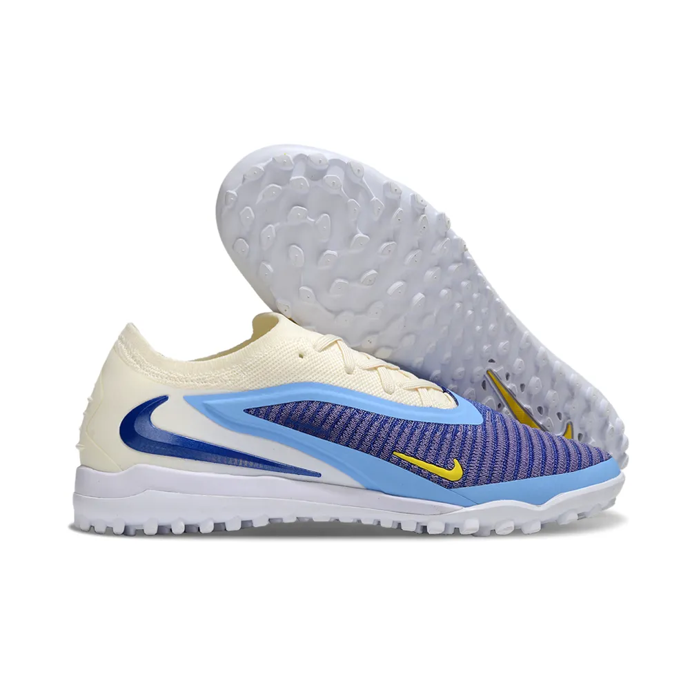 Chuteira Society Nike Phantom GX 6 Elite TF | Branco Azul Amarelo