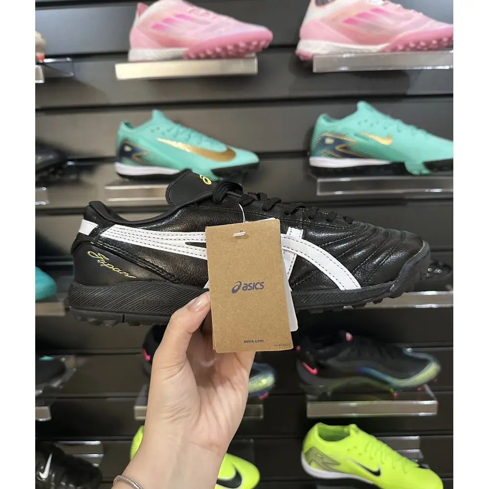 Chuteira Society Asics Japan TF Preta e Branca - Pronta Entrega