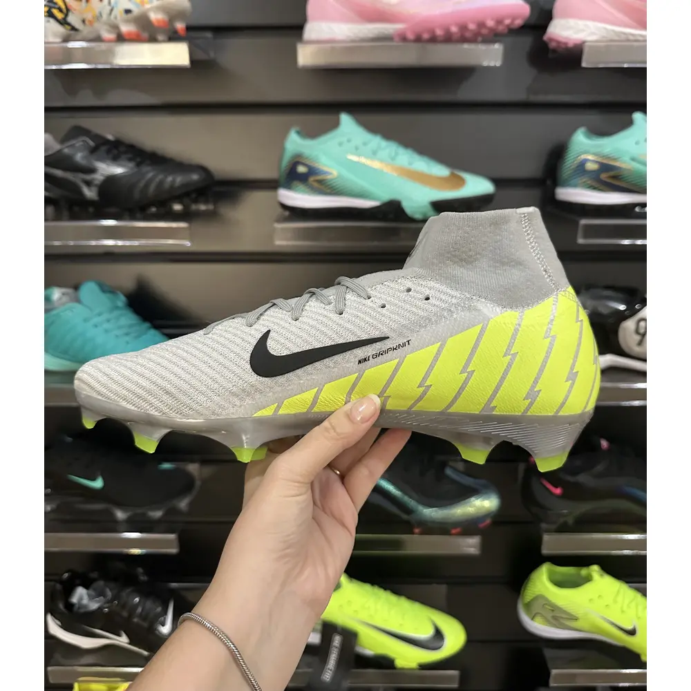 Chuteira Campo Nike Air Zoom Mercurial Superfly 10 Elite FG Prata e Verde - Pronta Entrega