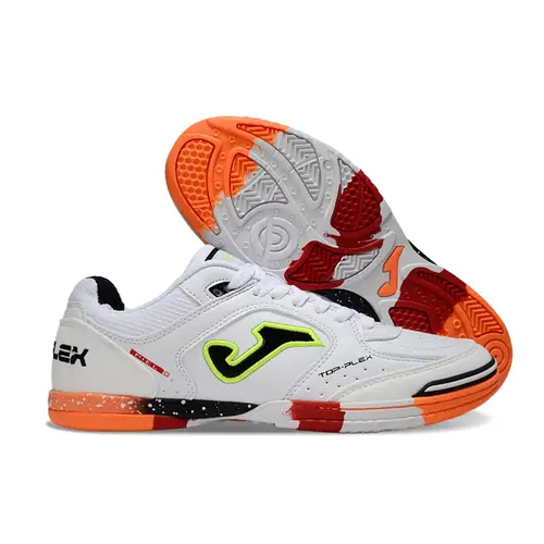 Chuteira Futsal Joma Top Flex Rebound IC Branco, Preto, Laranja e Verde 