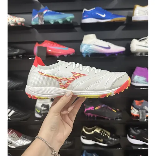 Chuteira Society Mizuno Morelia Neo Beta TF Branca e Vermelha - Pronta Entrega