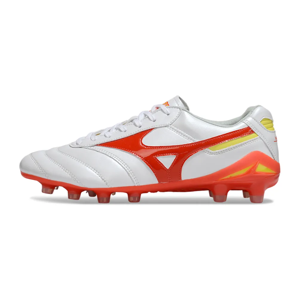 Chuteira Campo Mizuno Morelia DNA FG | Branco Vermelho Amarelo