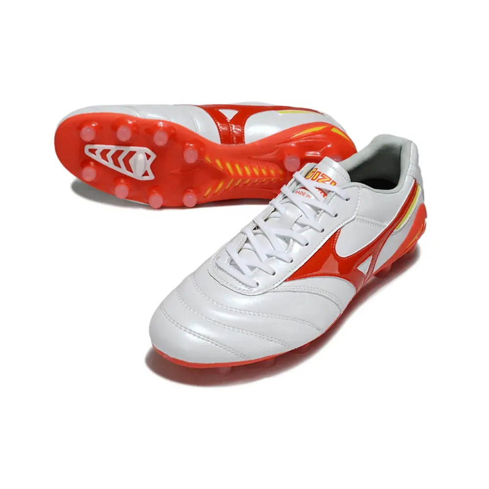Chuteira Campo Mizuno Morelia DNA FG | Branco Vermelho Amarelo