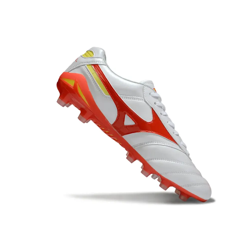 Chuteira Campo Mizuno Morelia DNA FG | Branco Vermelho Amarelo