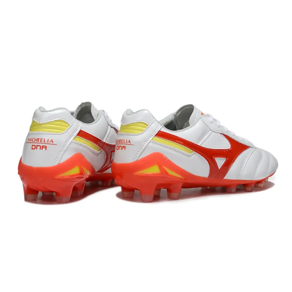 Chuteira Campo Mizuno Morelia DNA FG | Branco Vermelho Amarelo
