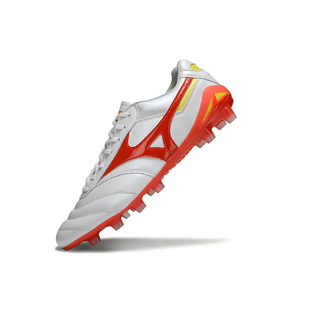 Chuteira Campo Mizuno Morelia DNA FG | Branco Vermelho Amarelo