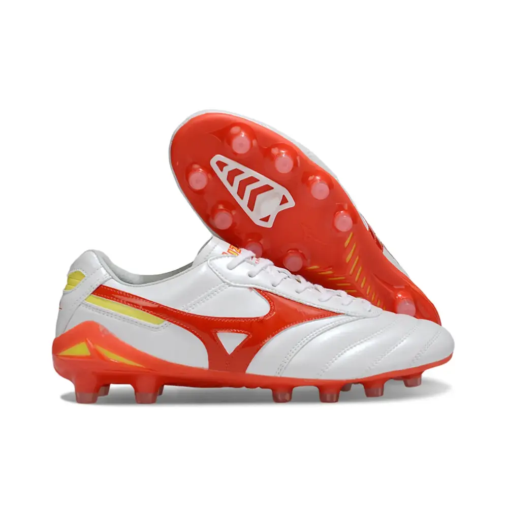 Chuteira Campo Mizuno Morelia DNA FG | Branco Vermelho Amarelo