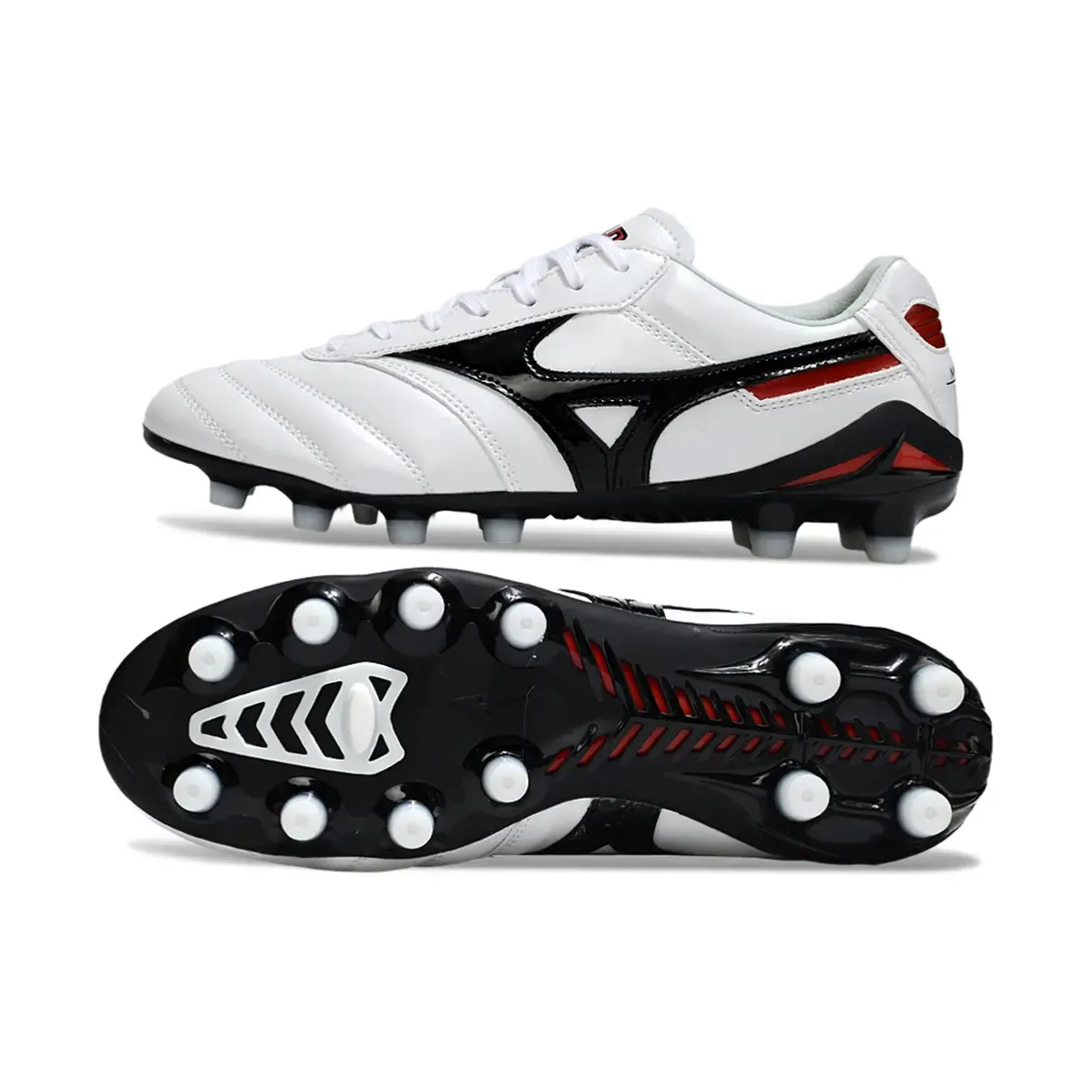 Chuteira Campo Mizuno Morelia DNA FG | Branca, Preta e Vermelha