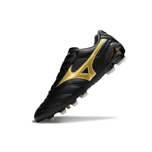 Chuteira Campo Mizuno Morelia DNA FG Preta e Dourada "Aurum Pack"