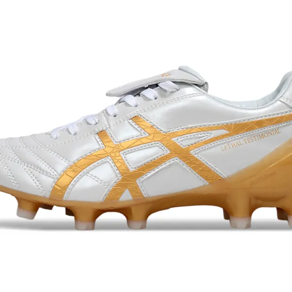 Chuteira Campo Asics Lethal Testimonial 4 FG | Branca e Dourada