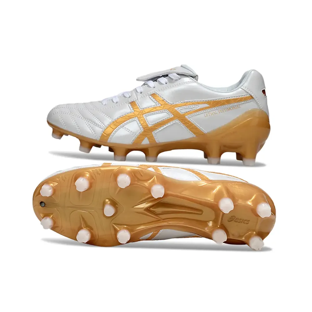Chuteira Campo Asics Lethal Testimonial 4 FG | Branca e Dourada