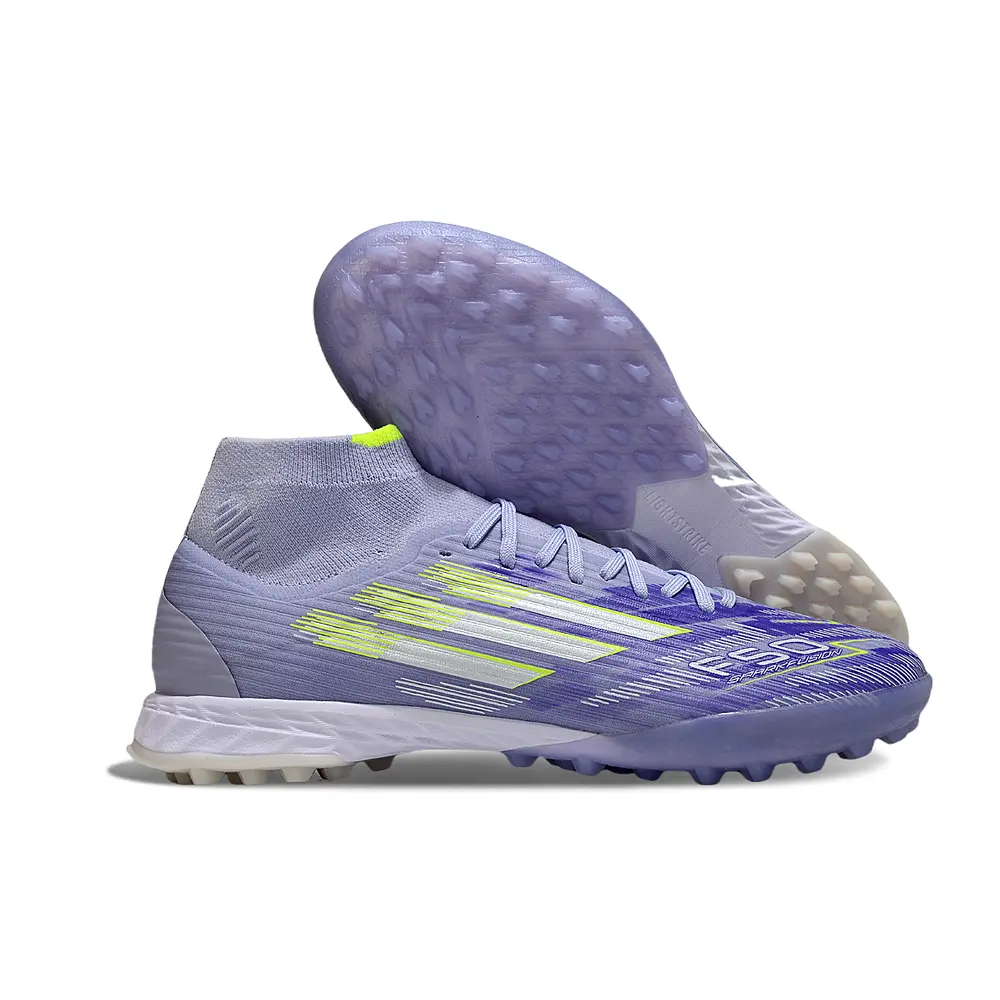 Chuteira Society Adidas F50 Cano Médio TF Roxo e Verde