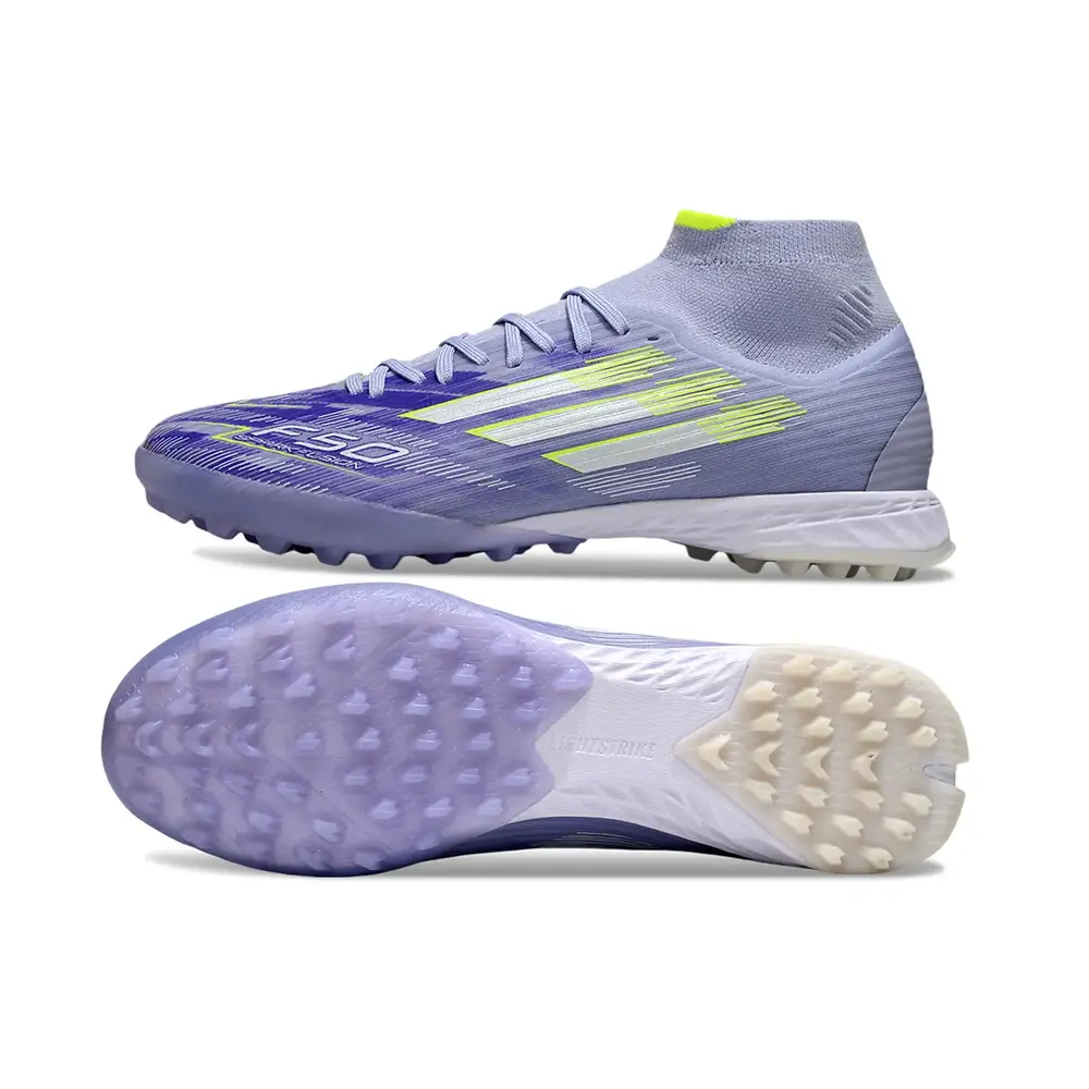 Chuteira Society Adidas F50 Cano Médio TF Roxo e Verde