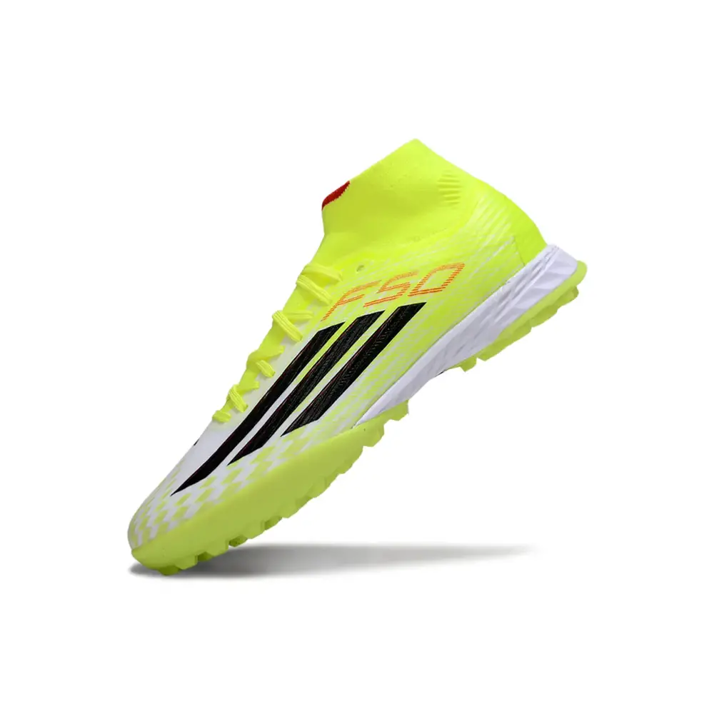 Chuteira Society Adidas F50 Cano Médio Verde e Branco | Leve e rápida