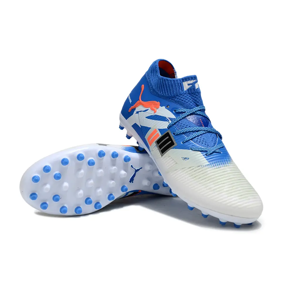 Chuteira Society Puma Future 8 MG Azul e Cinza | Ajuste e Conforto