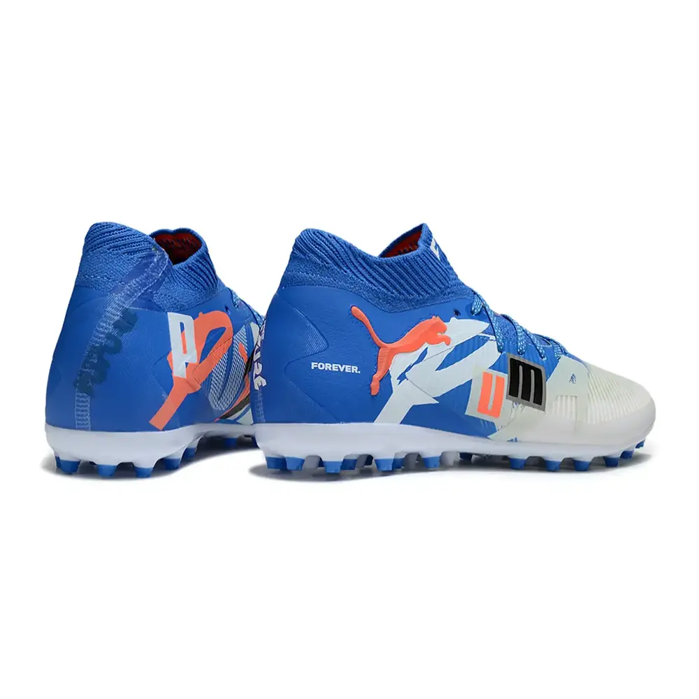 Chuteira Society Puma Future 8 MG Azul e Cinza | Ajuste e Conforto