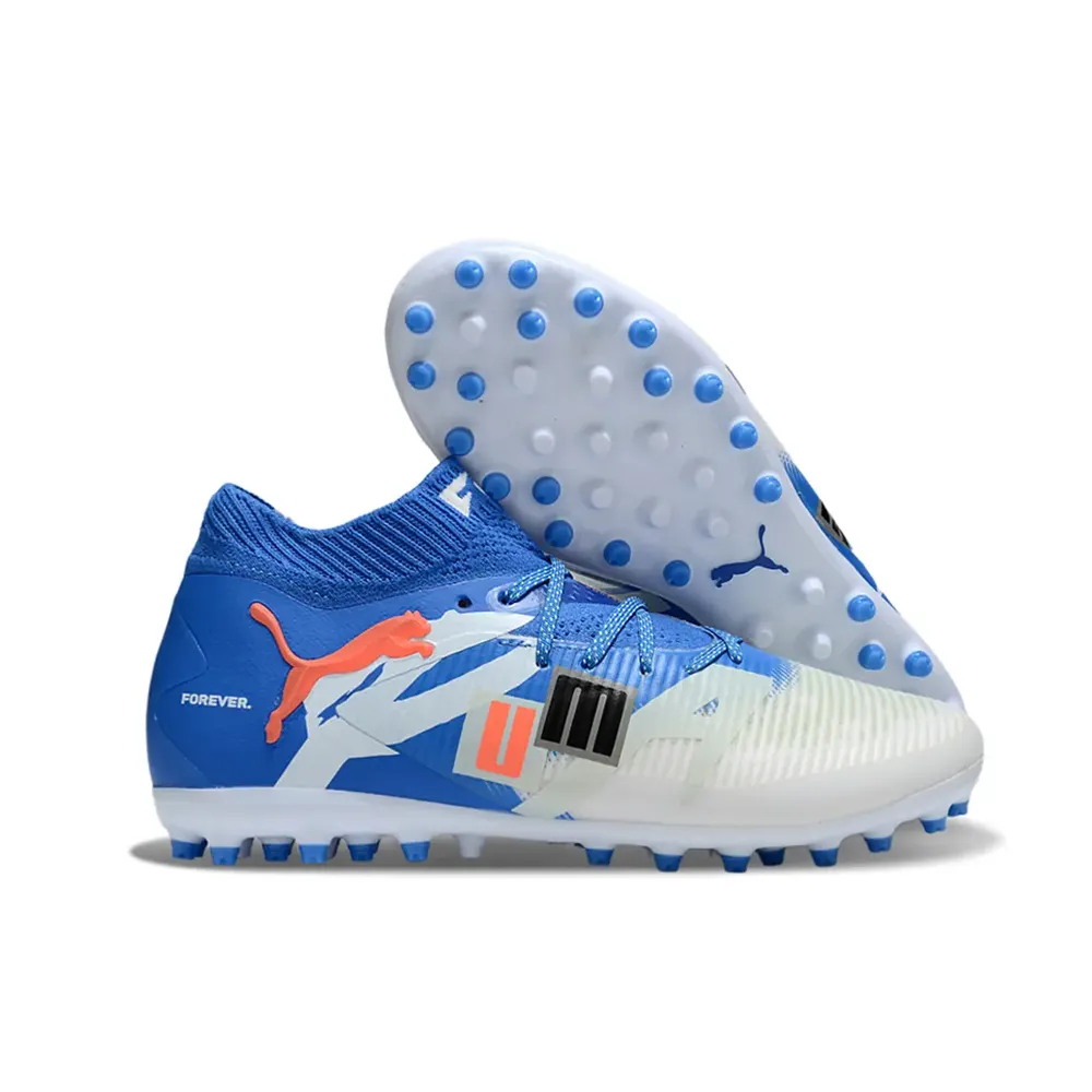 Chuteira Society Puma Future 8 MG Azul e Cinza | Ajuste e Conforto