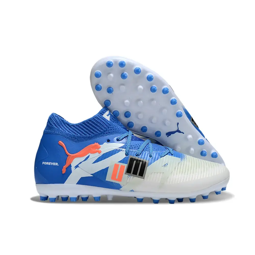 Chuteira Society Puma Future 8 MG Azul e Cinza | Ajuste e Conforto