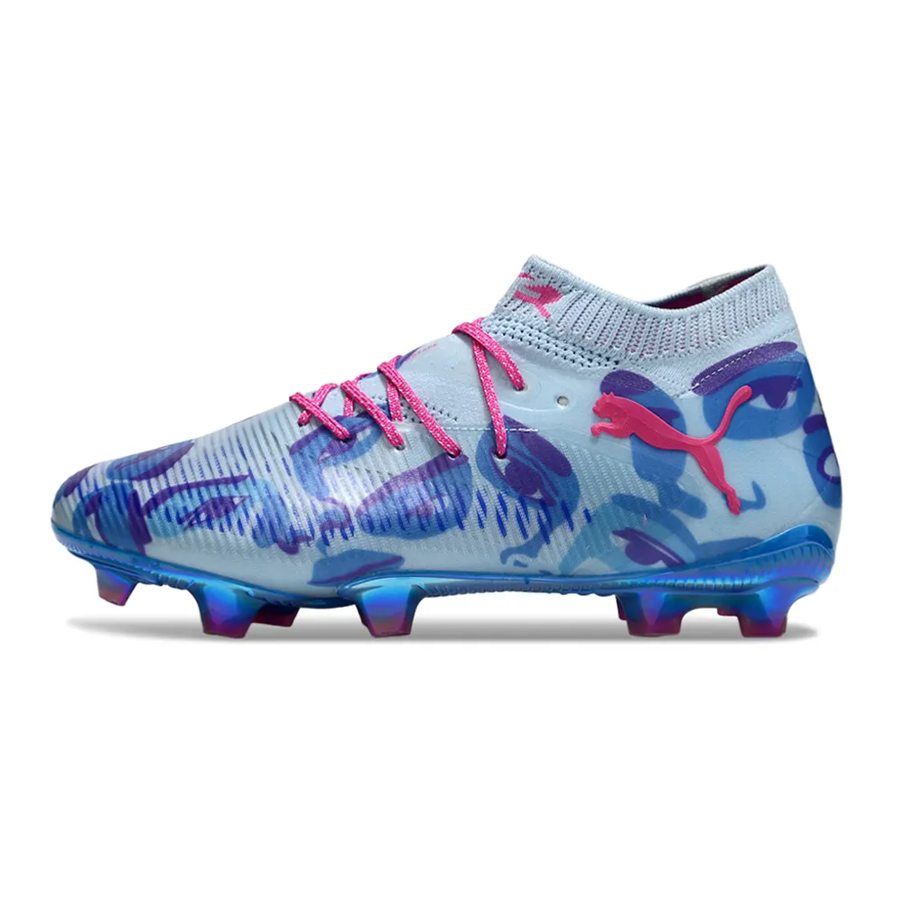 Chuteira Campo Puma Future 8 FG Azul e Rosa KidSuper