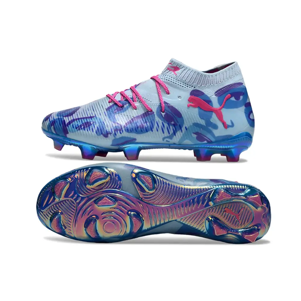 Chuteira Campo Puma Future 8 FG Azul e Rosa KidSuper