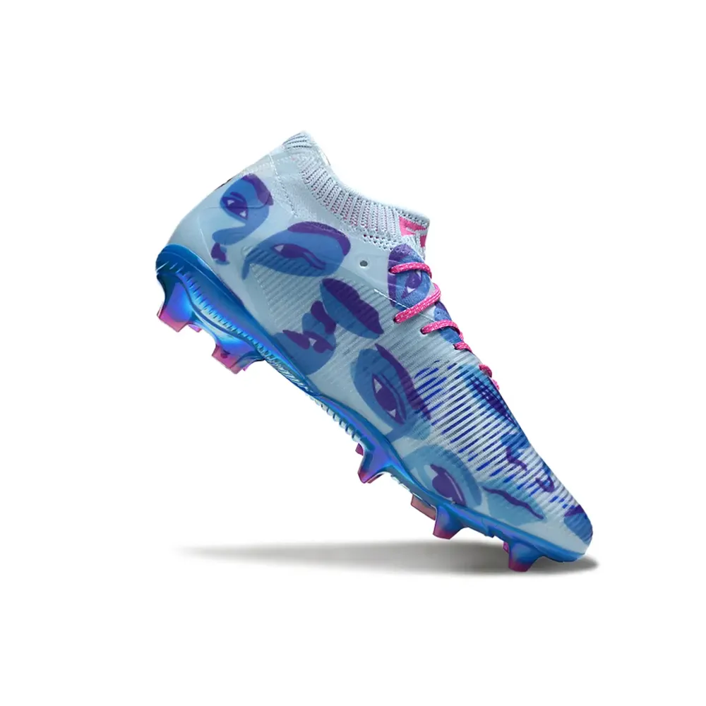 Chuteira Campo Puma Future 8 FG Azul e Rosa KidSuper