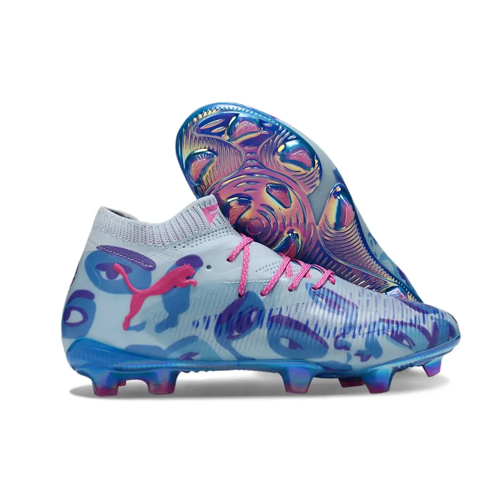 Chuteira Campo Puma Future 8 FG Azul e Rosa KidSuper