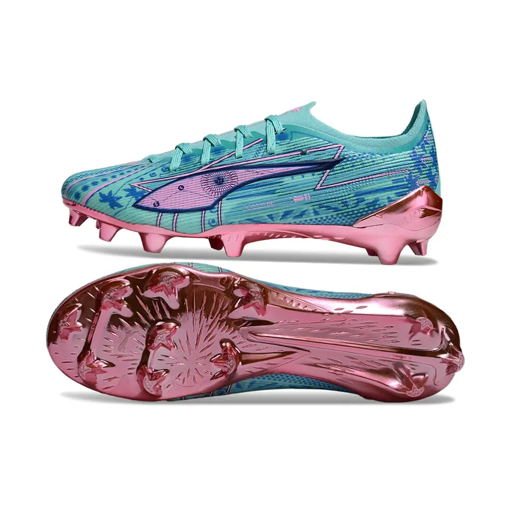 Chuteira Campo Puma Ultra 6 FG Miami Edition | Azul e Rosa