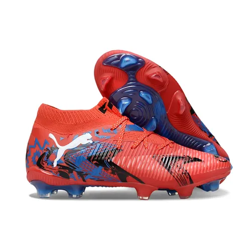 Chuteira Campo Puma Future 8 FG Vermelha e Azul "Playmakers"