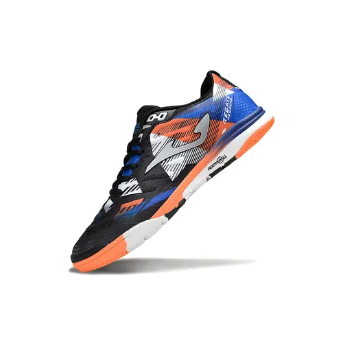 Chuteira Futsal Joma Regate Rebound IC Preta, Laranja e Azul