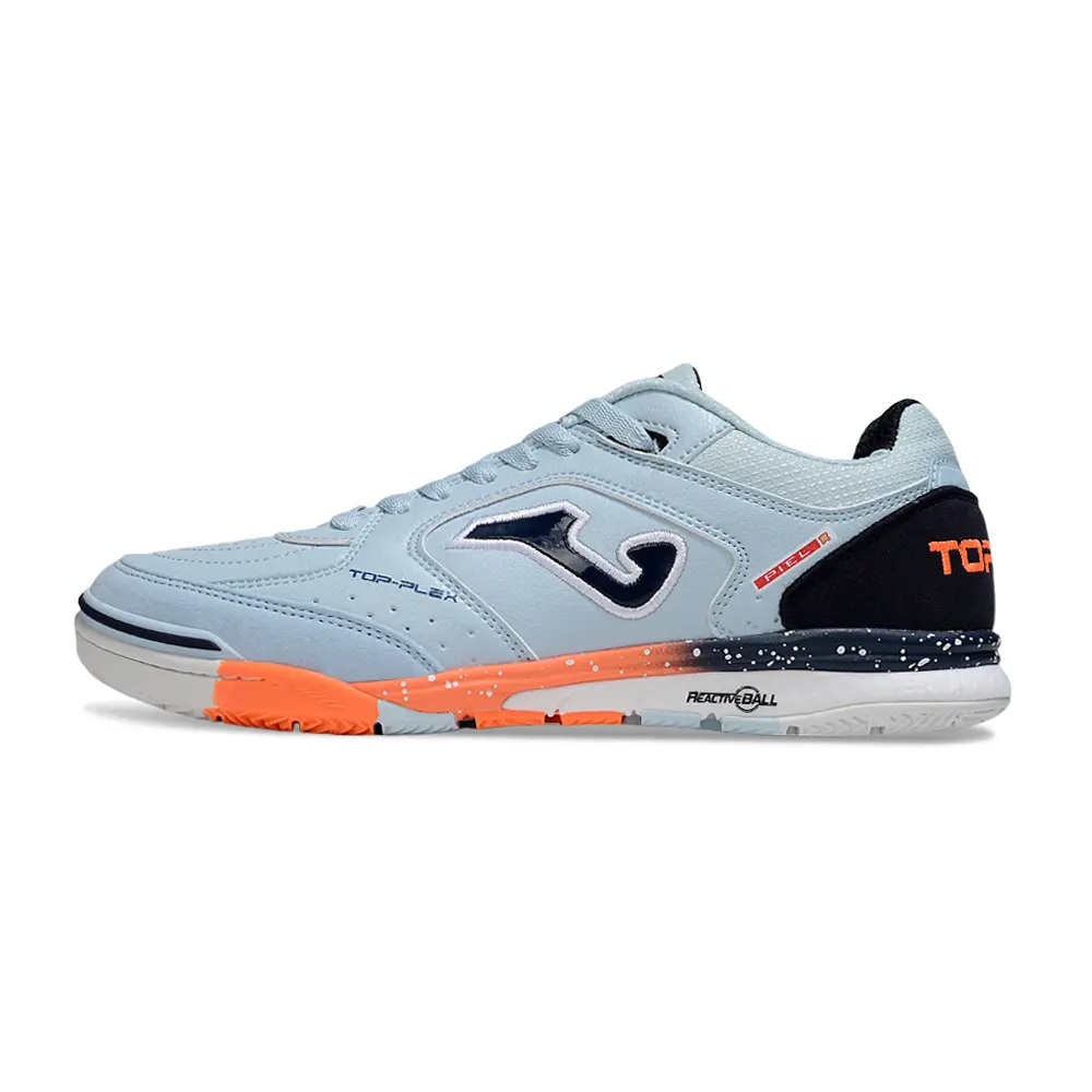 Chuteira Futsal Joma Top Flex Rebound IC Azul Claro e Laranja