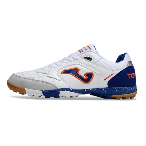 Chuteira Society Joma Top Flex Rebound TF Branca, Azul e Laranja