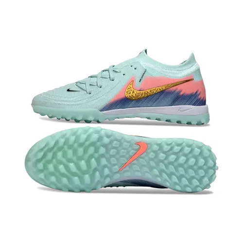 Chuteira Society Nike Phantom GX 2 Elite TF Verde, Rosa, Azul e Dourado
