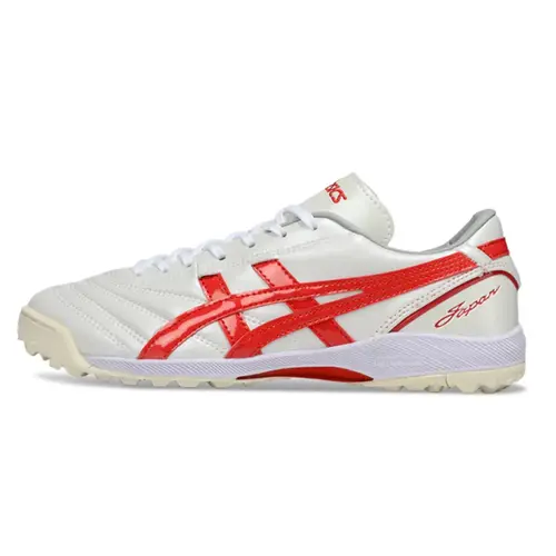 Chuteira Society Asics Japan TF Branca e Vermelha