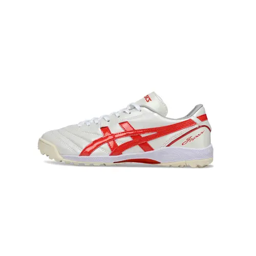 Chuteira Society Asics Japan TF Branca e Vermelha