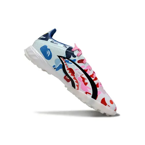 Chuteira Society Adidas F50 TF Branca, Rosa e Azul "BAPE"