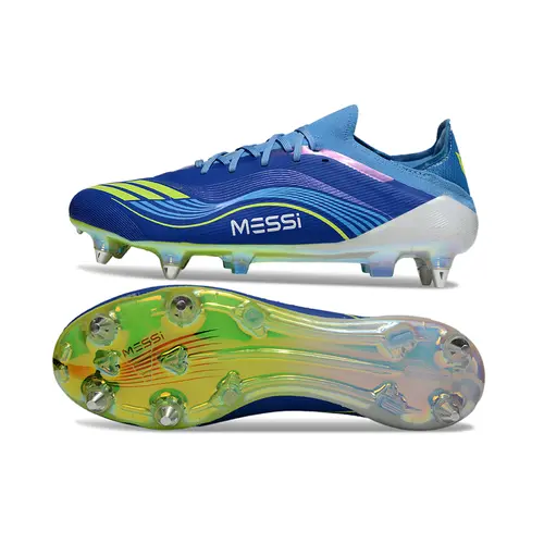 Chuteira Campo Adidas F50 Ponta de Aluminio Azul e Verde "Messi"
