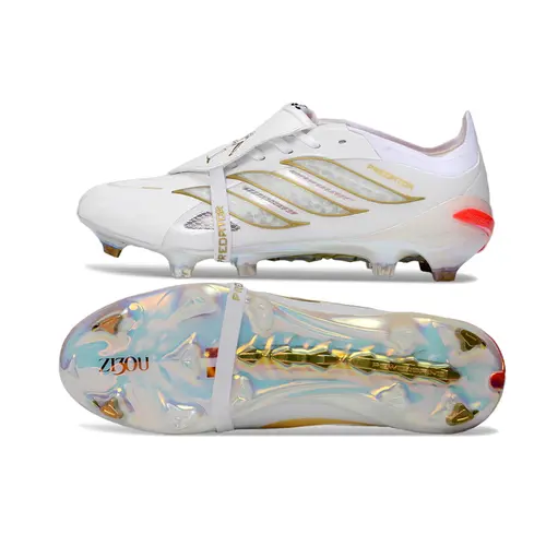 Chuteira Campo Adidas Predator Tongue 26 Elite FG Branco e Dourado