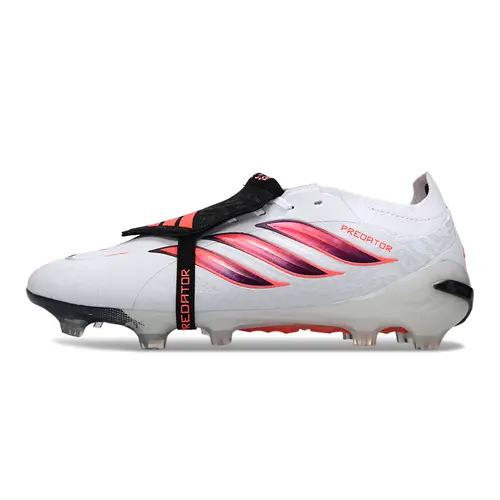 Chuteira Campo Adidas Predator Tongue 26 Elite FG Branco, Rosa e Preto 