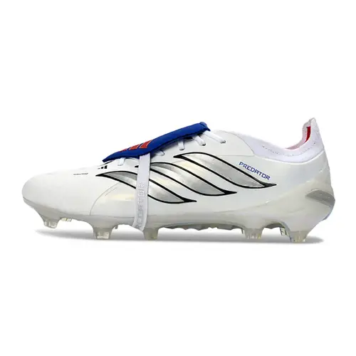 Chuteira Campo Adidas Predator Tongue 26 Elite FG Branco, Prata e Azul 