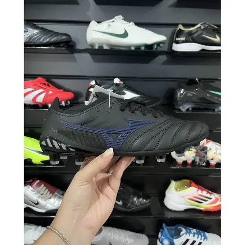 Chuteira Campo Mizuno Morelia Neo 4 Beta FG Preto e Azul - Pronta Entrega