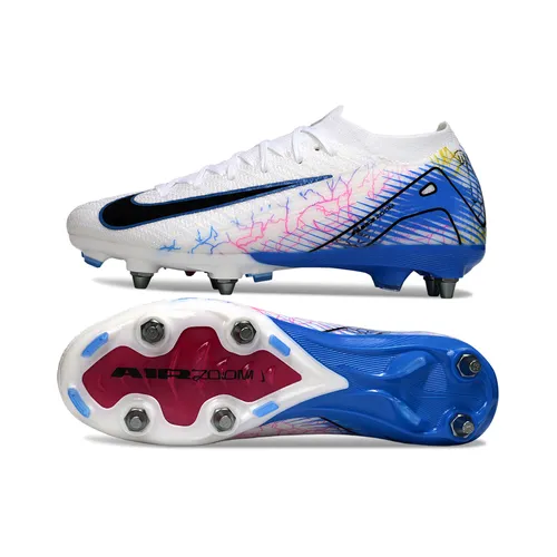 Chuteira Campo Nike Air Zoom Mercurial Vapor 16 Elite Trava Mista Branco, Azul e Rosa